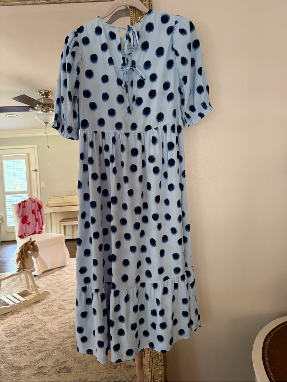 New Look Light Blue Midi Dress with Navy Polka Dots - Picture 2 of 5